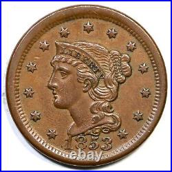 1853 N-13 Braided Hair Large Cent Coin 1c