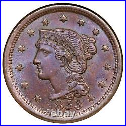 1853 N-25 R-1 NGC MS 66 BN CC Level Braided Hair Large Cent Coin 1c