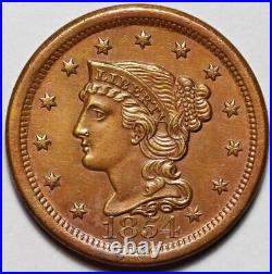 1854 Braided Hair Liberty Head Large Cent US 1c Copper Penny Coin L44
