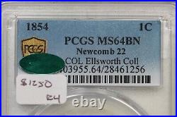 1854 N-22 R-4 PCGS MS 64 BN CAC Braided Hair Large Cent Coin 1c