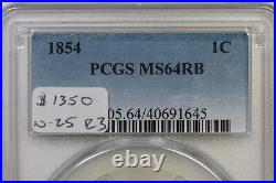1854 N-25 R-3 PCGS MS 64 RB Braided Hair Large Cent Coin 1c