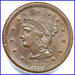 1855 N-10 ANACS AU 55 Slanted 55 Braided Hair Large Cent Coin 1c