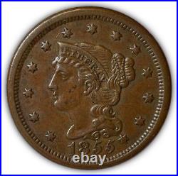 1855 N-9 Knob on Ear Braided Hair Large Cent Almost Uncirculated AU Coin #6862