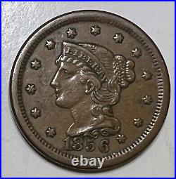 1856 Braided Hair Large Cent 1C Beautiful Chocolate Brown Coin