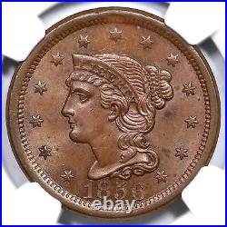1856 N-20 R3-3+ NGC MS 64 BN Upright 5 Braided Hair Large Cent Coin 1c