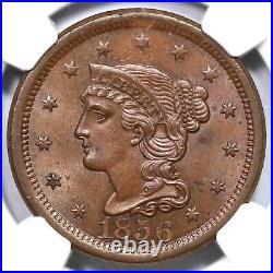 1856 N-20 R3-3+ NGC MS 64 BN Upright 5 Braided Hair Large Cent Coin 1c