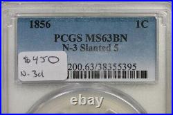 1856 N-3d PCGS MS 63 BN Slanted 5 Braided Hair Large Cent Coin 1c