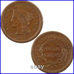 1856 Slanting 5 Braided Hair Large Cent AU Copper Penny 1c SKUI10955