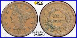 1857 Large Date Braided Hair Copper Large Cent PCGS VF 35