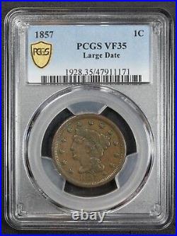 1857 Large Date Braided Hair Copper Large Cent PCGS VF 35
