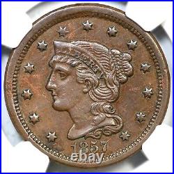 1857 N-2 NGC AU Details Sm Date Braided Hair Large Cent Coin 1c