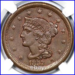 1857 N-4 NGC MS 63 BN Small Date Braided Hair Large Cent Coin 1c