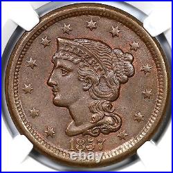 1857 N-4 NGC MS 63 BN Small Date Braided Hair Large Cent Coin 1c