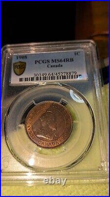 1908 Large One Cent Canada Lovely Blonde Coin Graded Pcgs Ms 64 Rbstunning