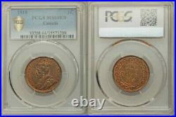 1918 Bronze Coin Canada One Cent King George V of Great Britain PCGS MS64 RB