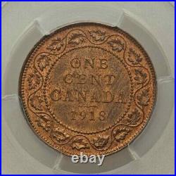 1918 Bronze Coin Canada One Cent King George V of Great Britain PCGS MS64 RB