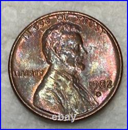 1982 D Lincoln Memorial penny with beautiful rainbow toning. Copper 3.1 grams