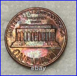 1982 D Lincoln Memorial penny with beautiful rainbow toning. Copper 3.1 grams