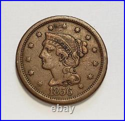 2-Coin 1856 1c Braided Hair Large Cent Upright & Slanted 5 Variety XF/XF Y5536