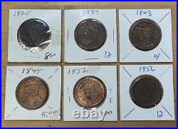 6X Coronet Head Large Cent Liberty Coins 1825, 1837, 1843, 1845, 1852, 1856