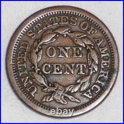 Beautiful US Copper Coin 1853 Braided Hair Liberty Head Large Cent VF++
