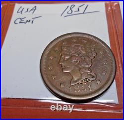 Fantastic Run USA Large Cent Braided Hair 1850 1851 1852 1853 1854 Five Coin Lot