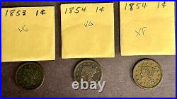 Large Cent Lot 1853 & Two 1854 Braided 1c 3 Coins Collection