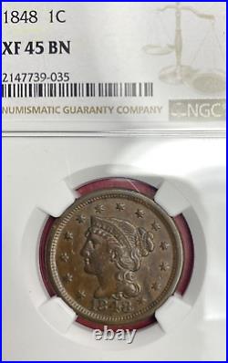 Ngc Xf-45! 1848 Braided Hair Large Cent