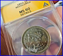 SHARP 1852 BRAIDED HAIR LARGE CENT RB MS 60 CHOICE MINT STATE UNC PENNY Coin