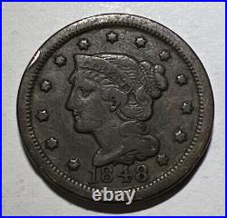 VF 1848 Braided Hair Large Cent Very Fine US Type Coin USA 1c Actual Photos ST9